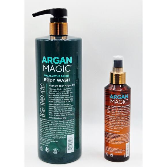 ARGAN MAGIC 2Pk Invigorating Eucalyptus & Mint 32oz + Nourishing Body Oil 6 oz. - Picture 2 of 4